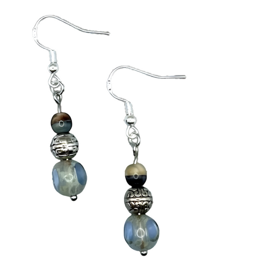 Glass and Silver Dangle Earrings – Coastal Boho Silver Jewelry