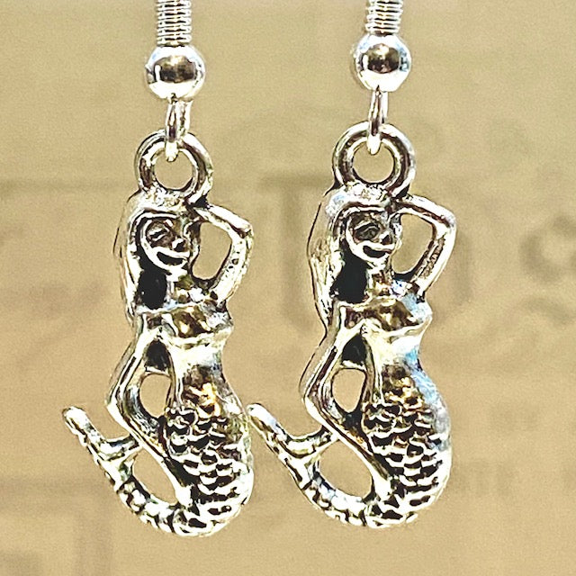 Simple silver mermaid earrings