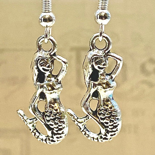 Simple silver mermaid earrings