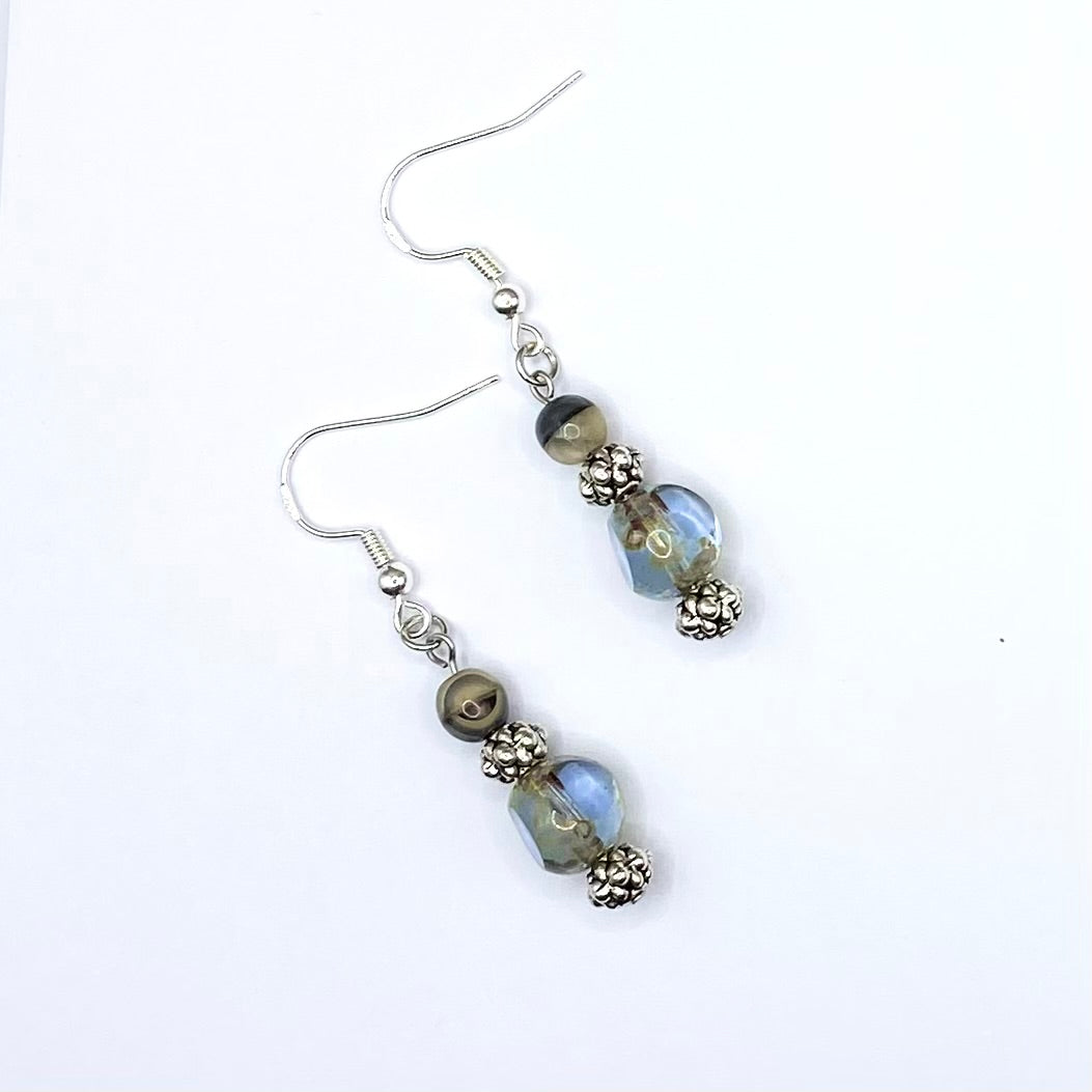 Glass and Silver Bead Earrings – Coastal Boho Silver Dangle Jewelry