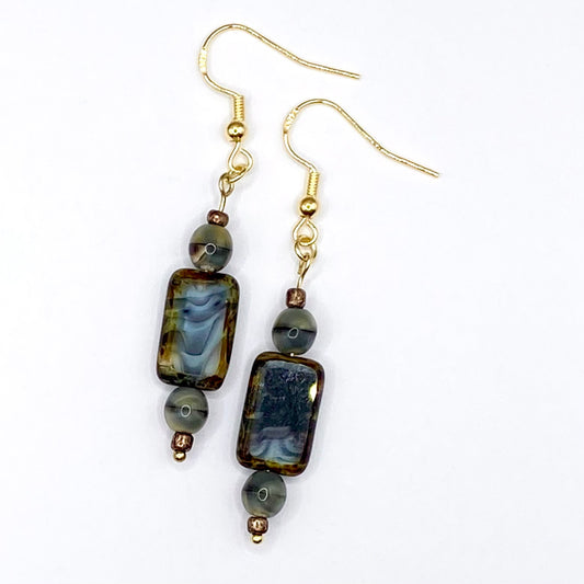 Glass Bead Dangle Earrings – Bronze and Blue Dangle Jewelry