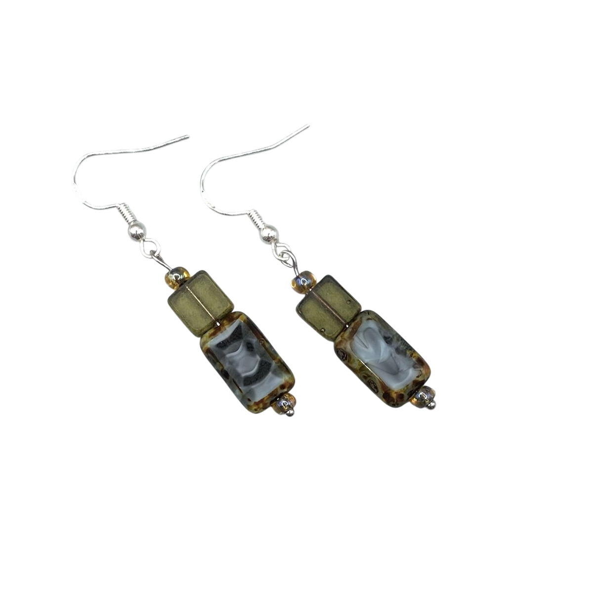 Glass Bead Drop Earrings-Olive Green & Blue Boho Casual Jewelry