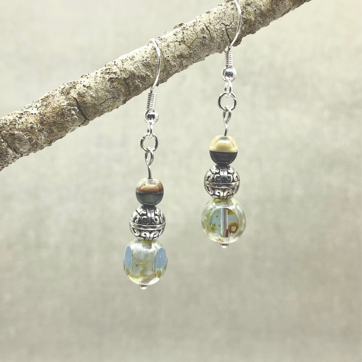 Glass and Silver Dangle Earrings – Coastal Boho Silver Jewelry