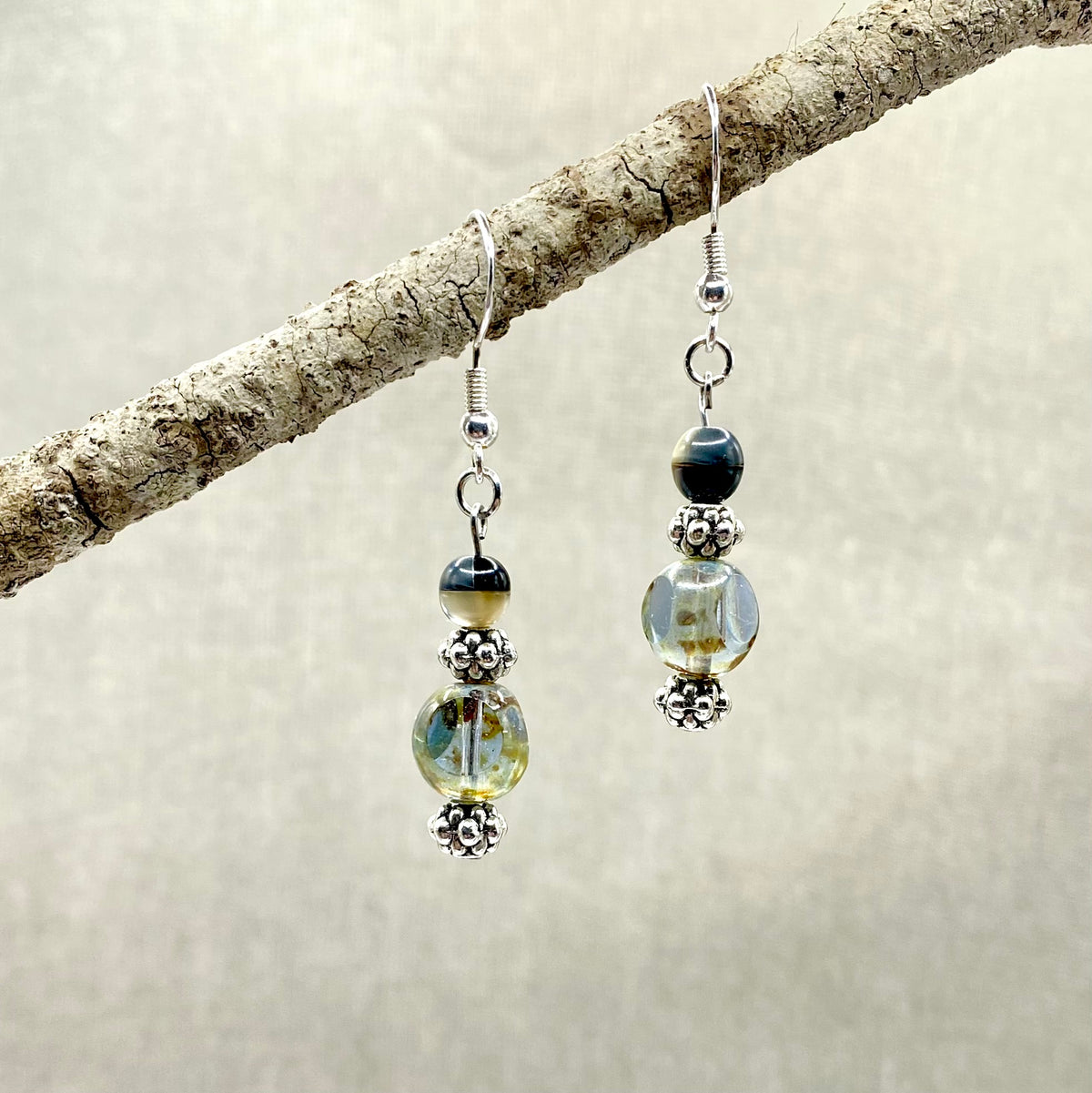 Glass and Silver Bead Earrings – Coastal Boho Silver Dangle Jewelry