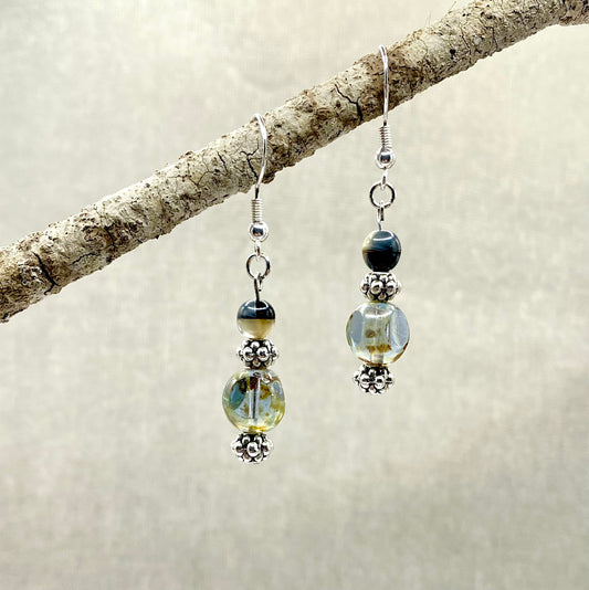 Glass and Silver Bead Earrings – Coastal Boho Silver Dangle Jewelry