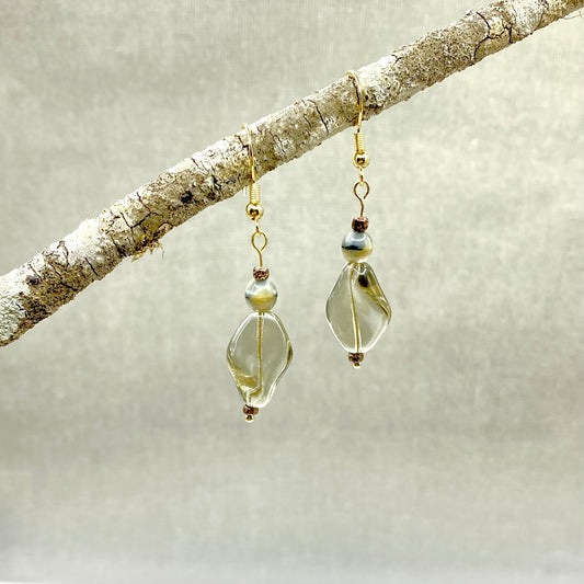 Glass Drop Earrings – Smoky glass and gold dangle