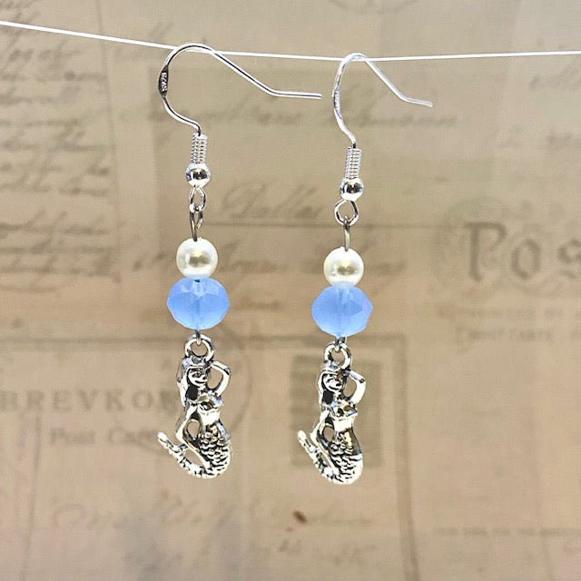Mermaid dangle earrings with glass beads