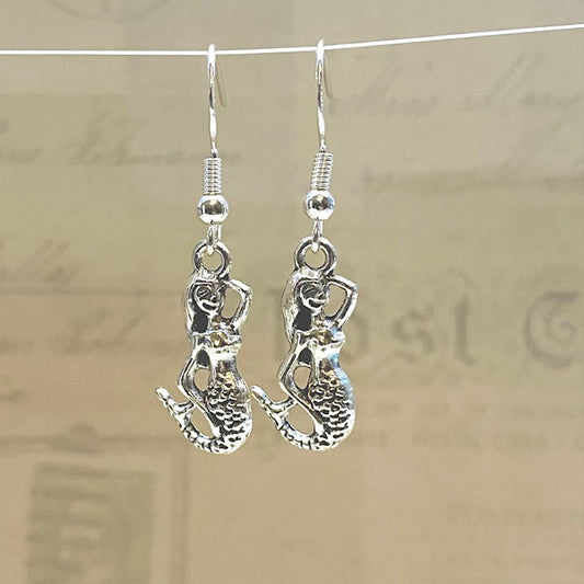 Simple silver mermaid earrings