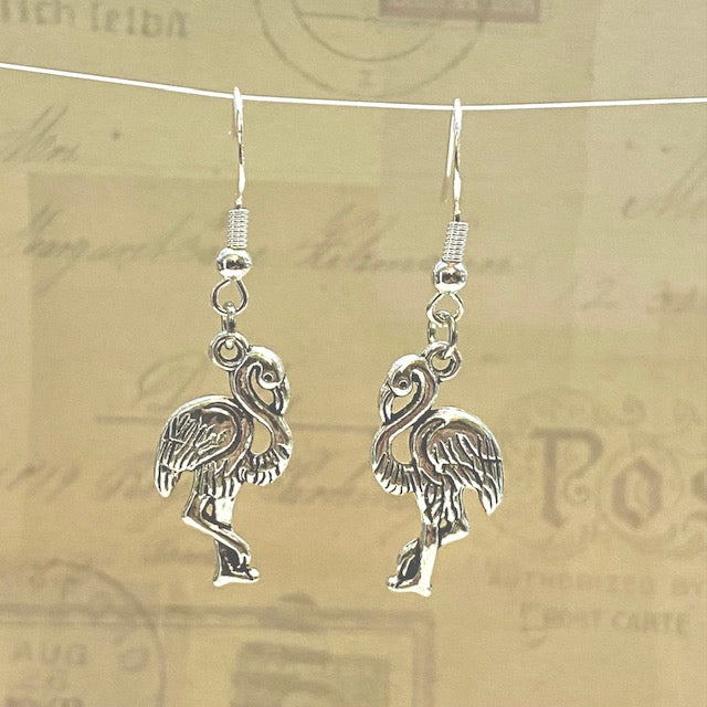 Simple Silver Flamingo earrings