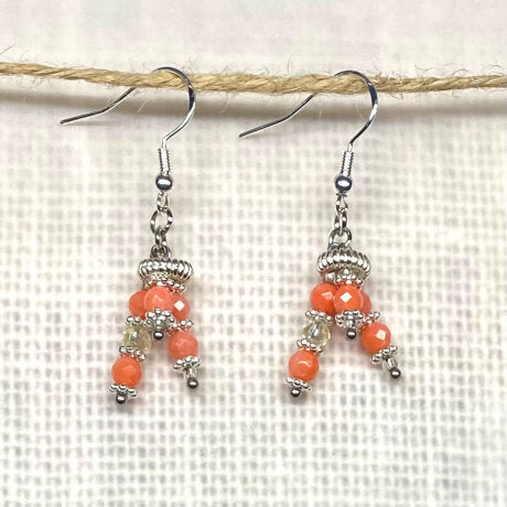 Facet Bead Dangle Earrings - Coral and Turquoise Dangle Jewelry