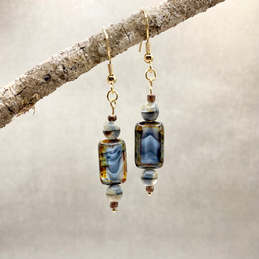 Glass Bead Dangle Earrings – Bronze and Blue Dangle Jewelry