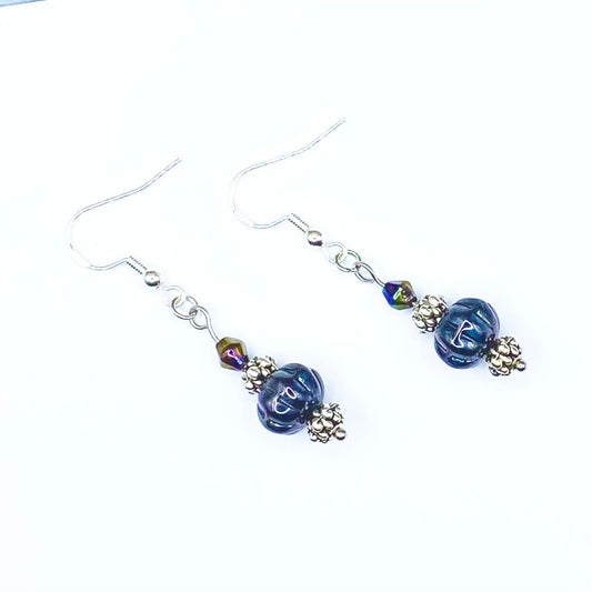 Glass and Silver Bead Earrings – Deep blue and silver vintage inspired