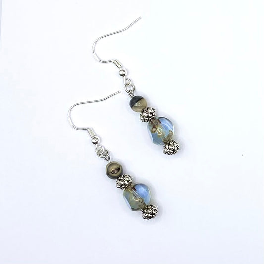 Glass and Silver Bead Earrings – Coastal Boho Silver Dangle Jewelry