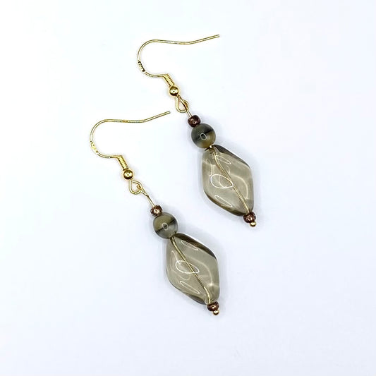 Glass Drop Earrings – Smoky glass and gold dangle