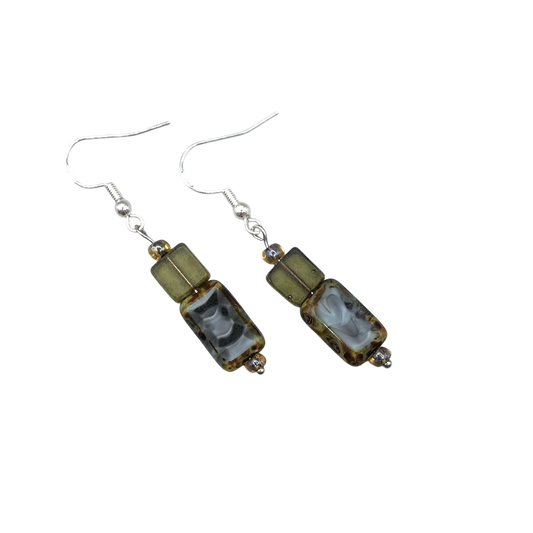 Glass Bead Drop Earrings-Olive Green & Blue Boho Casual Jewelry